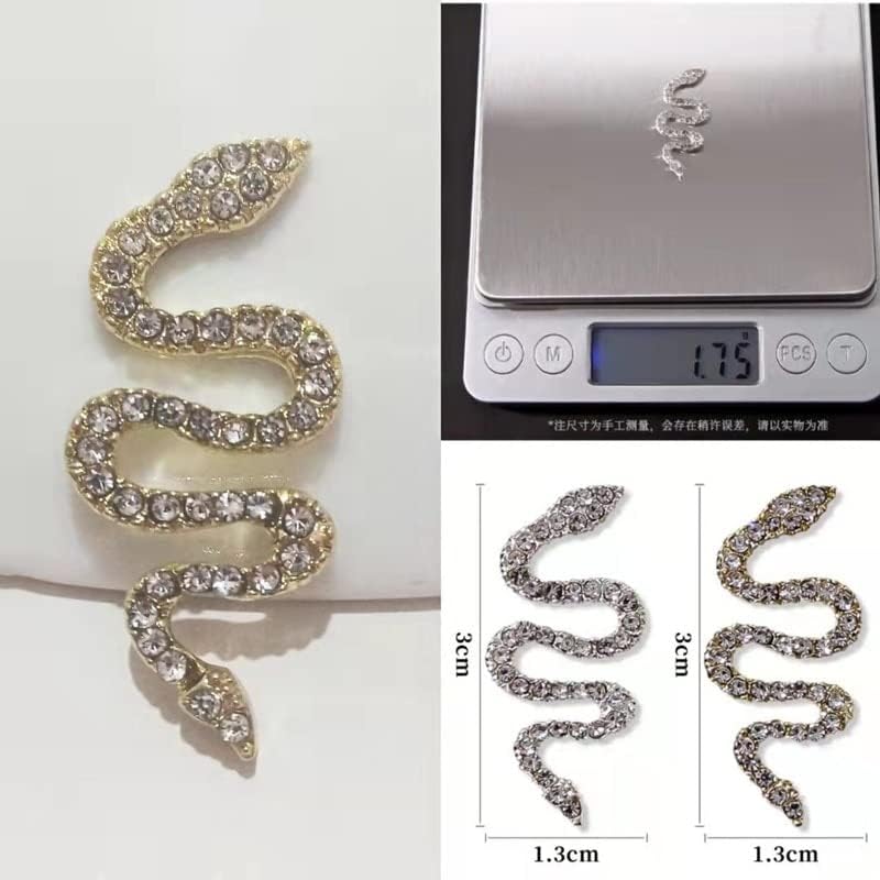 2 парчиња привлечности во облик на змија во форма на панк дизајн на нокти дијаманти 3Д дизајнерски привлечност за луксузни нокти кристални