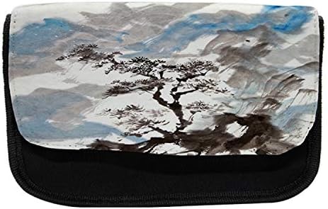 Необичен случај на јапонски молив, борови дрвја на ридовите, торба со молив со ткаенини со двоен патент, 8,5 x 5,5, сино сиво