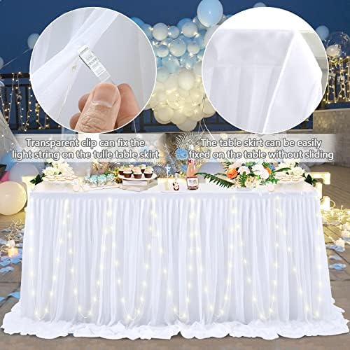 14 -тина бело здолниште со маса на тули со LED светло бела руфла Туту маса за маса за правоаголник Тркалезни маси за свадбена роденденска