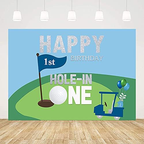 Дупка за тема за голф Мехофонд во една позадина среќна 1 -та роденденска забава Декорација Заднина за деца деца зелена фотографија позадина Првиот