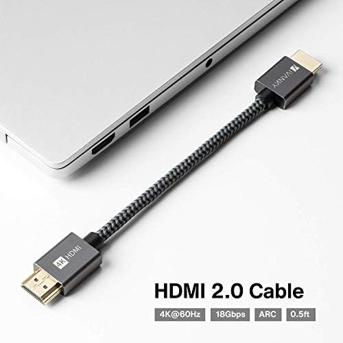 Ivanky краток HDMI кабел 4K 0,5 ft, 18Gbps со голема брзина HDMI 2.0 кабел, 4K HDR, HDCP 2.2/1.4, 3D, 2160p, 1080p, Ethernet - плетенка
