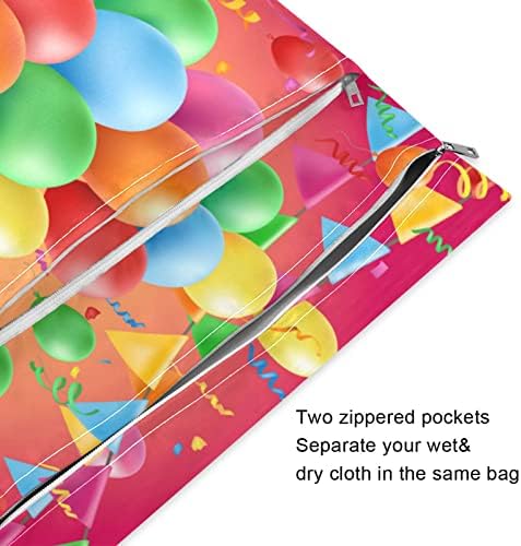 Кигаи Среќен Роденден Водоотпорна Влажна Торба за Платнена Пелена За Перење Влажни Суви Кеси За Повеќекратна Употреба со 2 Џебови со