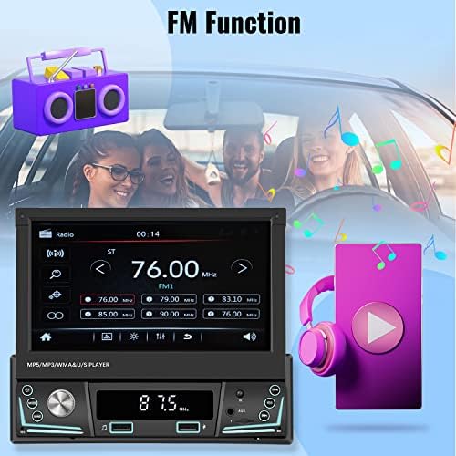 Стерео со единечен Din Car со огледало, 7 инчи рачен флип-екран на допир на допир на ресиверот со автомобил со Bluetooth FM Aux-In