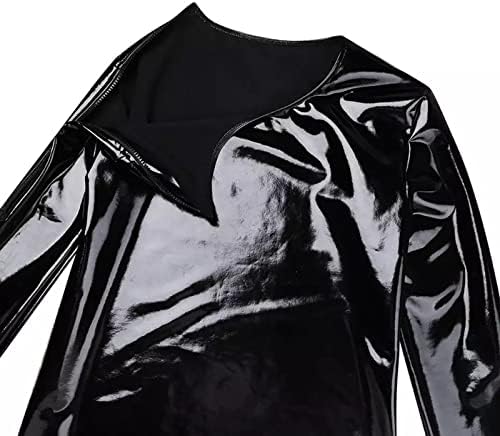 Кожни врвови секси машка непослушна долга ракав леотарска маица мода металик клубска облека затегната леотарска еротска долна облека