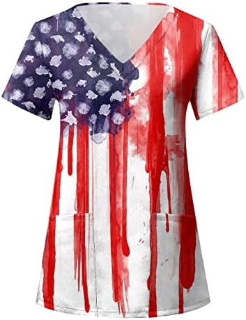4 јули Маица За Жени Американско Знаме Летни Маици Со Кратки Ракави Со Врат Со 2 Џебови Смешна Празнична Секојдневна Работна Облека