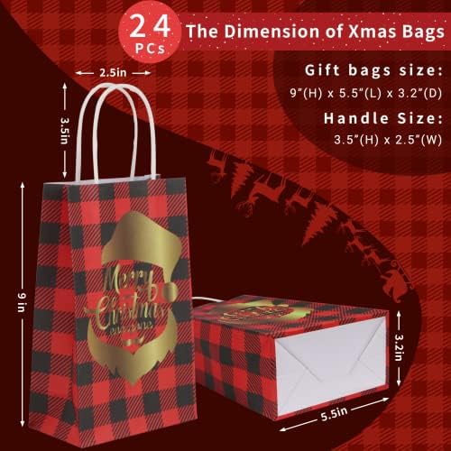 ЕКОХОЛА 24 Парчиња Божиќни Торби За Подароци Од Биволи, 8 Стилови Карирана Карирана Чанта За Божиќна Забава Со Рачки Добри Чанти за Божиќна Прослава, 9 х5, 5 х3, 25