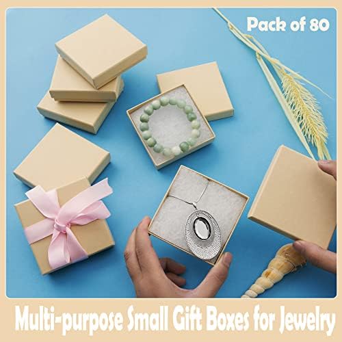 Fauvislove 80-пакет 3.5x3.5x1 инчен картонски кутии за накит Масовно за мал бизнис, мали кутии за подароци со капаци за пакување накит