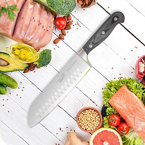 Мило ми е професионален нож Сантоку, 7 инчи | Фалсификувани прибор за јадење од не'рѓосувачки челик со висок јаглерод, рачка на Пакауд