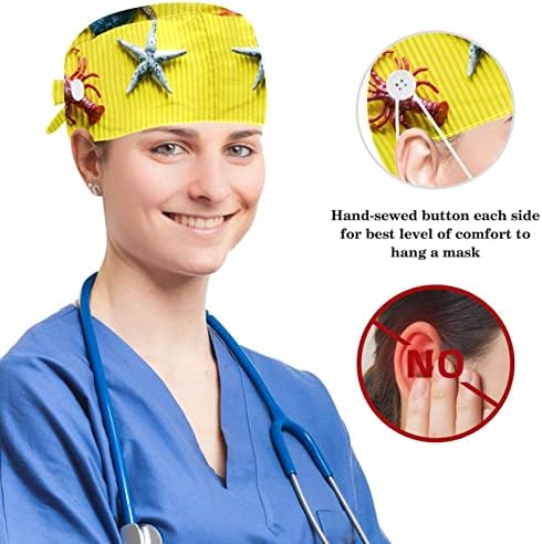 Медицински капачиња прилагодливо работно капаче со копчиња и лак за коса Смешна смешна starвездена риба од рак океански свет