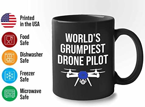 Меурчиња прегратки со дрон пилот кафе кригла 11oz црна - најглупав беспишен дрон во светот - Смешен пилотски пилотски пилот играчки