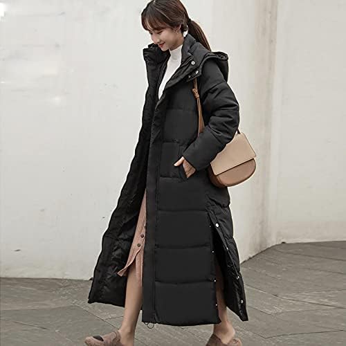 Женски зимски топло палто со долги пафери, тешки тинејџери девојки со качулка со поштеда, баги максикална ватирана палта со џебови