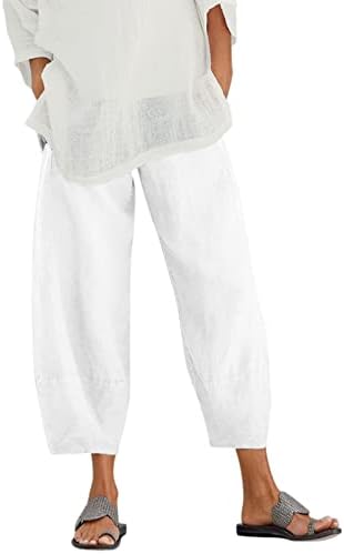 Pantsенски памучни постелнини капри панталони, обична удобност широка нога палацо јога каприс летни трендовски буги панталони