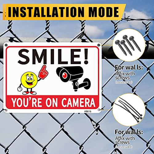 Насмевнете Се На Знаците На Камерата-4-Пакувајте 10х7 инчи Без ' Рѓа Алуминиумски Знаци За Видео Надзор За Дома и Бизнис - Ув Мастило Отпечатено