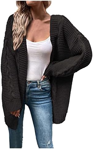 Кокера модни есен кардиган џемпери за жени елегантни отворени предни кардиган каузална лабава цврста боја кабел плетен палто за надворешна облека