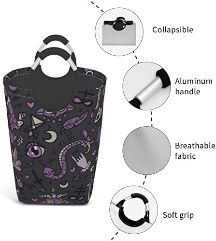 Виолетова Црна Готска Плашлива Торба За Складирање Валкана Облека од 50 литри Преклоплива/Со Рачка За Носење/Погодна За Патување