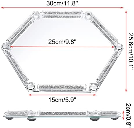 ЏУКСИ Шестоаголен Кршен Дијамант Декоративен Послужавник, Сјајна Козметичка Лента За Шминка Огледувана Послужавник За Суета, Украсни Чинии