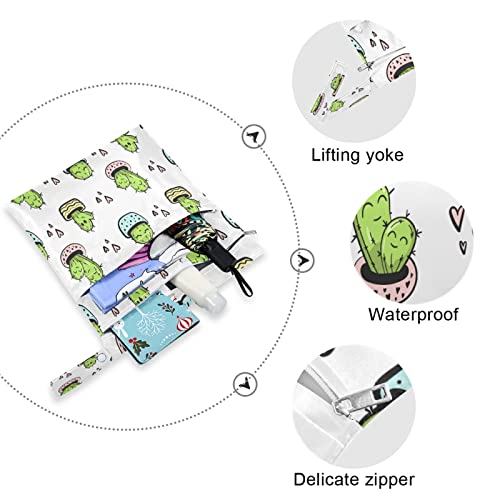 Кигаи 2 ПАРЧИЊА Симпатична Шема На Кактус Влажни Суви Кеси За Платнена Пелена Водоотпорна Торба За Костими за Капење Со Рачка На
