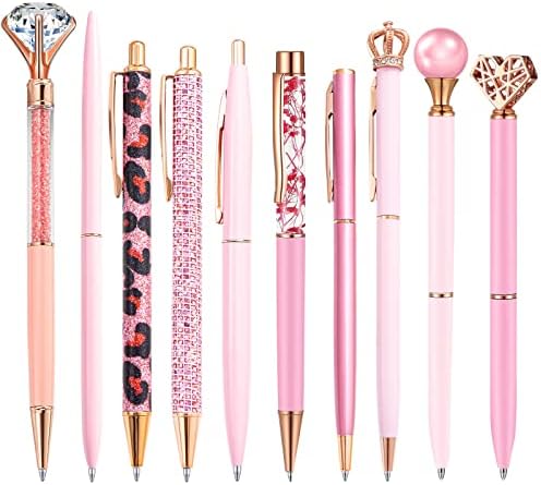 HLPHA 10 PCS розови сјајни пенкала, удобни пенкала за пишување, метално повлекување прилично списание Симпатична пенкала, средна