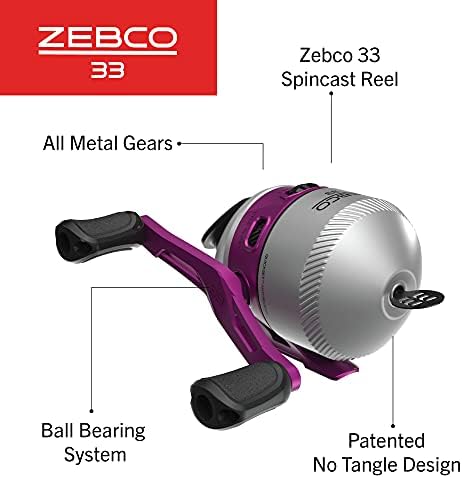 Zebco 33 Spincast Rhoish Reel, Quickset Anti-Reverse со залак за залак, мазно влечење за прилагодување на бирање, моќни сите метални брзини