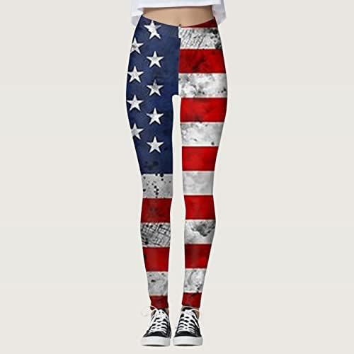 Американско знаме Патриотски нозе со високи патриотски starsвезди со високи половини, ленти панталони вежбање тренинг тренинг јога