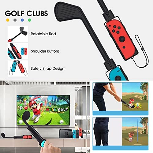 10 во 1 Nintendo Switch додатоци пакет поставени за семејни прекинувачи за контроли на спортски игри со тениски рекети, голф -клубови, ленти