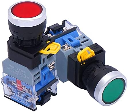 SKXMOD 2PCS 22mm 10A 440V 1NO 1NC DPST копче за копче за копче на копчето Вметнувачи со завртки со црвено зелено LED светлосен напон