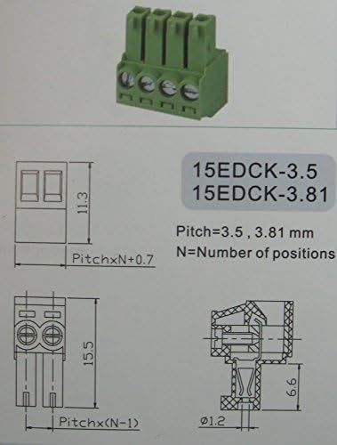 15 парчиња 6pin/пат Терминал за завртки од 3,5 мм завртка за завртки за зелена боја на зелена боја со директно пинови