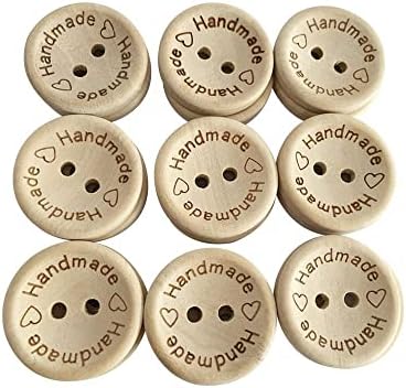 100 парчиња дрвени рачно изработени копчиња, 2 дупки за занаети за копче за шиење 0,78 инчи дрвени копчиња за шиење, за додатоци за шиење на