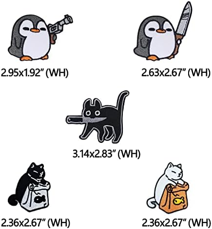 Лидев 5 парчиња цртани пингвини и мачки лого за везови закрпи DIY мотив железо на или шие на закрпи аплики за фармерки јакни ранец за облека