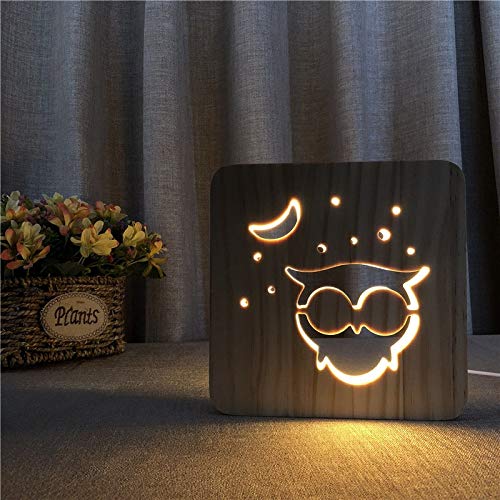 XDG OWL Тема 3Д дрвена ламба LED ноќна светлина Домашна декорација на креативни ламби за маса за подароци