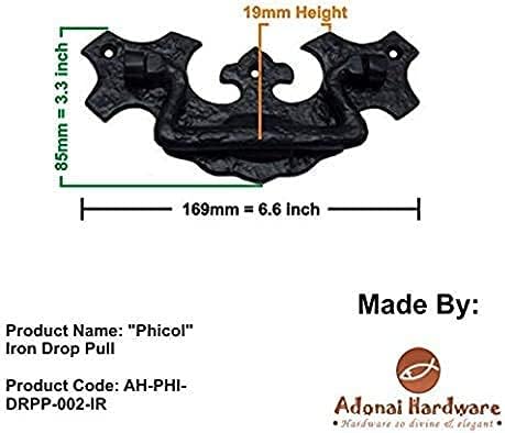 Адонаи хардвер фикол црно античко леано железо влечење - испорачано како 4 парчиња по пакување