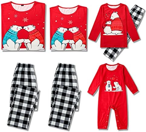 Божиќни совпаѓачки семејни пижами сет со поларна мечка со долги ракави врвни карирани долги панталони Божиќ