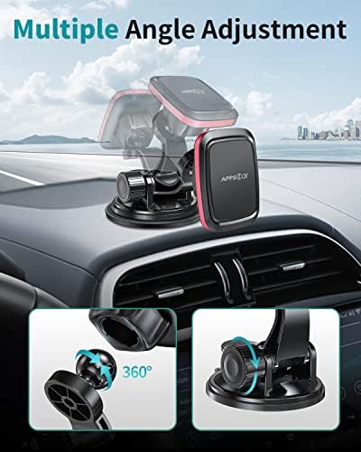 Apps2car Магнетниот автомобил Телефон монтирање со прилагодлива рака и 6 силни магнети Универзална табла за шофершајбна на шофершајбната,