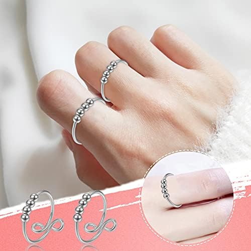 2023 Нови парчиња прстени и ротирачки анксиозни сребрени прстени со еден вртеж 2 прстени Спирала-вртење -Стерен прстен прстен смола