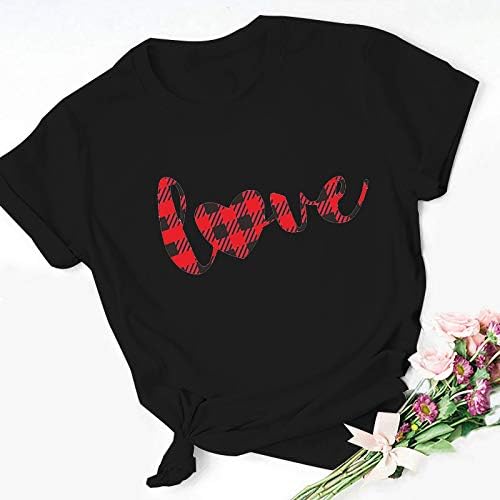 Loveубов печатена маица женска обична валентина Денот на вineубените, екипажот на екипажот, кратки ракави Туника врвови тинејџерска девојка