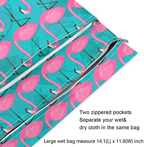 ЗЗХХБ Пинк Фламинго Водоотпорна Влажна Торба Ткаенина За Повеќекратна Употреба Пелена Влажна Сува Торба Со Патент Џеб За Патување