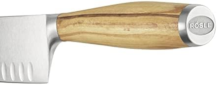 Rösle Artesano фалсификуван нож Сантоку со рачка од маслиново дрво, флуидни рабови направени за фино сечење месо, риба и зеленчук, 6,5 во