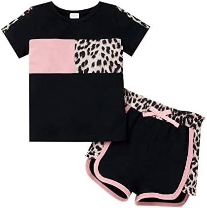 Масбекте Девојка Облека Леопард Печатени Летни Бебе Девојки Облека Краток Ракав Маица 2 парчиња Во Собата