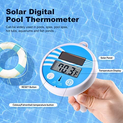 Термометар на соларен базен лебдечки лесен читање - Термометар за безжичен базен, лебдечки, дигитален езерце во вода Температура Термометар Голем,