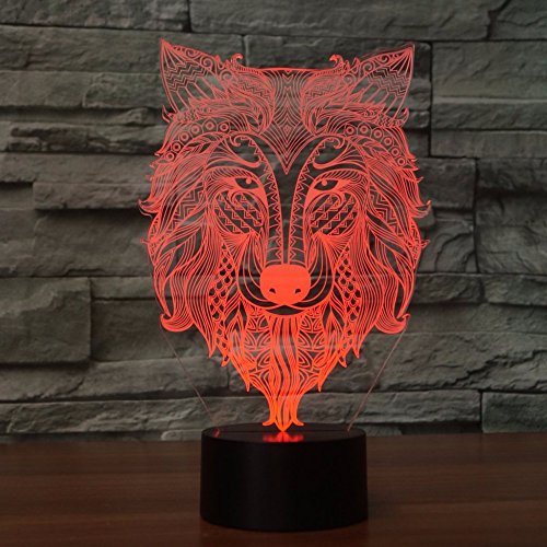 3Д волк ноќно светло куче за животни маса, оптички илузивни ламби 7 светла за промена
