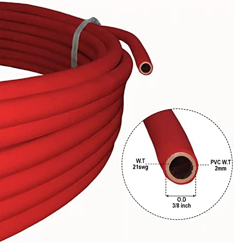 Вијаро црвена ПВЦ обложена мека бакарна цевка, надворешна диа 3/8 инчи, дебелина на wallидот 21 SWG, 2мм ПВЦ облога, пакет од 5