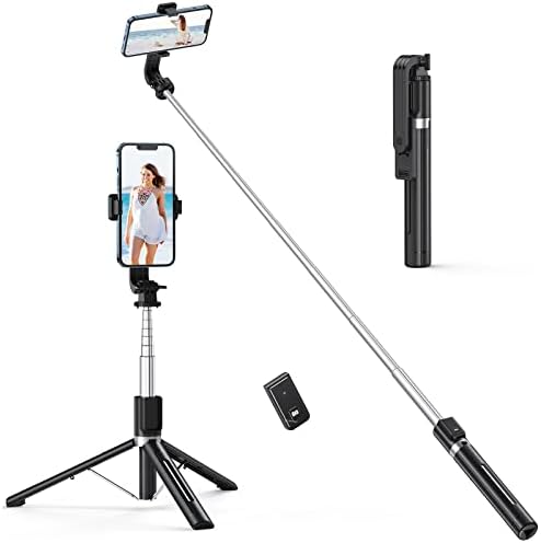 Atumtek 49 Selfie Stick Tripod, стабилен штанд со статив со одвојлив далечински управувач со Bluetooth, компатибилен со iPhone 14 Pro Max/14