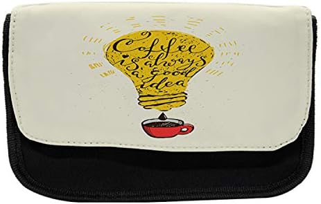 Лунарлива изрека за молив, кафе е секогаш идеја, торба со молив со ткаенини со двоен патент, 8,5 x 5,5, жолто црвено кафеава