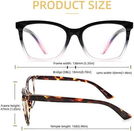 Арејт 2 пар преголеми квадратни трендовски очила за читање за жени, читатели на компјутерски блокирачи на сина светлина со флексибилна пролетна шарка