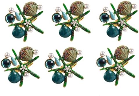 Прстени за салфетки со starвездички pqkdy 6 парчиња, бисери од океански океански крајбрежни наутички држачи за прстени од салфетка (боја: зелена, големина