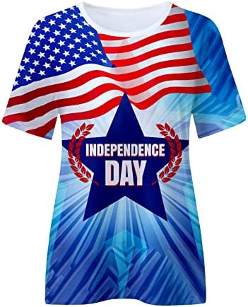 Денот на независноста на женските врвови во САД, маички со кратки ракави на САД, Четврто јули кошула лето патриотска обична лабава туника