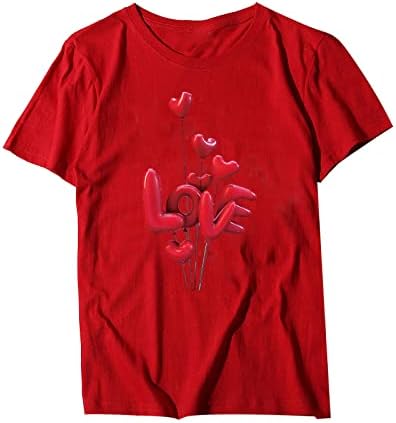 Womenените маичка за Денот на вineубените плус големина loveубов срце печатени блузи врвови унисекс случајни удобни екипаж на вратот