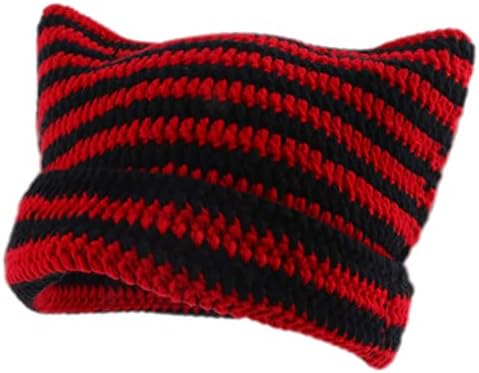 Womenените зимски мачки уши капачиња меки слаби шарени плетени капа трендовски топла капчиња плетени плетени капи ладен доказ
