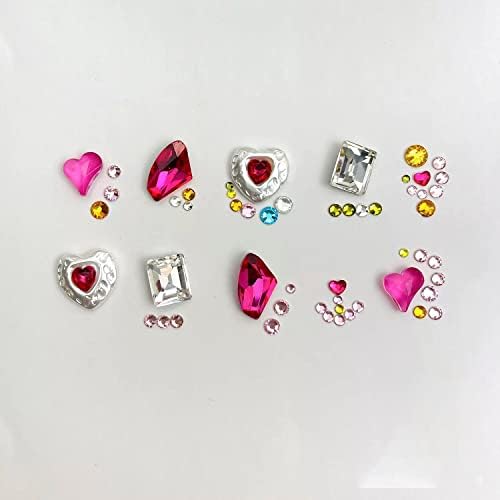 Мешани привлечности на ноктите на ноктите, шарени барокни камења во стил на срце, дијамант како украс за уметност на нокти,