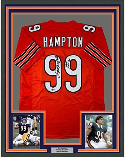 Врамено автограмиран/потпишан Дан Хемптон 33X42 HOF 2002 Чикаго портокал фудбалски дрес Бекет Бас Коа